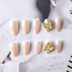 24pcs Long Pointed Punk Fake Nails 2022 Butterfly Decoration Design Press On Nails Light Pink Aurora Nail Powder Cute Nail Art