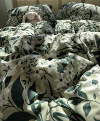 YICKYUE - Fashion pastoral flower leaf bedding set,twin full queen king green floral cotton home textile bed sheet pillow case quilt cover