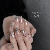 YICKYUE - Vintage Style Polka Dot Hand Painted Floating Handmade Fake Nail Press On Wearable False Nail Art Finished Girl Nail Accessories
