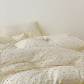 YICKYUE - INS Korean Cream Pastel Dot Cotton Bedding Set – 4 Pieces