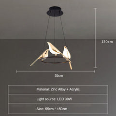 Nordic LED pendant lights modern 3 heads Magpie bird model chandeliers lamp indoor lighting home decor bedroom living room