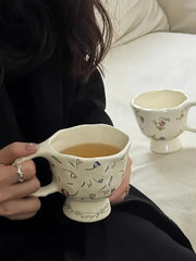 YICKYUE - Vintage Floral Ceramic Coffee Mug, Tall Water Cup, Restaurant Household Drinking Set, Kitchen and Dining Drinkware