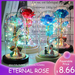 LED Enchanted Galaxy Eternal Rose Flower Beauty And The Beast Gold Foil Flower Artificial Flowers For Valentine's Day Gifts