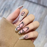 Yickyue 24pcs Butterfly Fake Nail Art Detachable Long Ballerina False Nails with Design Wearable Fake Nails Full Cover Nail Tips Gift