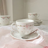 YICKYUE - French Classic Coffee Cups Embossed Ceramic Tea Cup Saucer English Afternoon Tea Porcelain Teacup Home Hotel Handmade Cups