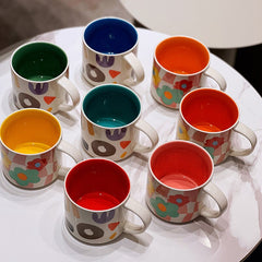 450ml Creative Mug Candy Color Coffee Milk Cup Hand-painted Couple Office Home Drinking Cup Microwave Safe Random Color