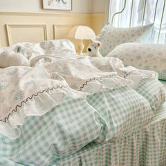 YICKYUE - Korean lace bedding set 3pcs Floral Duvet Cover Set Pillowcasesno flat sheet Twin Single Queen Size Girls Bedding Linen