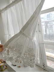 YICKYUE - Romance Retro Lace Light Luxury Short Curtain Striped Embroidery White Cotton Flounced Window Curtain Small Window Wedding Decor