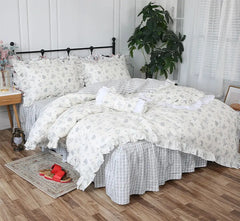 YICKYUE - Romantic elegant flower plaid bedding set,twin full queen king cute cotton double home textile bedspread pillow case quilt cover
