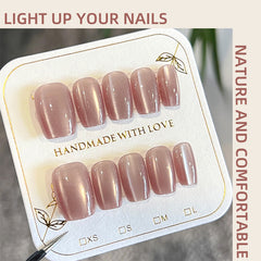 YICKYUE - Naked Pink Cat Eyes Handmade Press on Nails Wearing Armor Square Short Armor Simple Solid Color Cute Nail Art