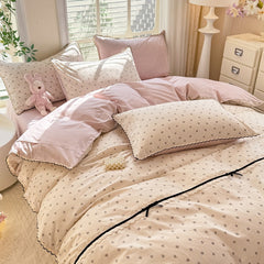 YICKYUE - 2025 New Floral Lace Cotton Bedding Set - 4PC Korean Princess Style | 100% Pure Cotton
