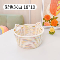 W&G Desktop Storage Basket Cat Ear Cotton Thread Hand-woven Storage Basket Student Storage Basket Bedside Storage