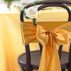 YICKYUE - 10/50Pcs Gold Satin Chair Sashes Ties Bows 7x78 inch for Wedding Party Baby Shower Christmas Banquet Restaurant Hotel Decoration