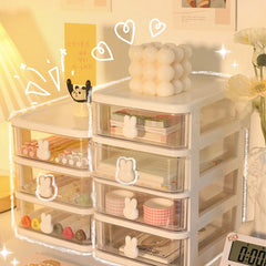 2/3/4/5 layers Cartoon Desktop Storage Box Transparent Desktop Stationery Storage Box Desk Rabbit Jewelry Cosmetic Storage Boxes