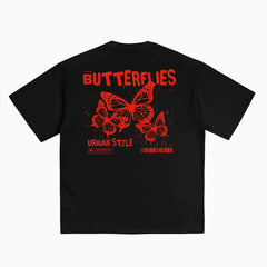 Hearujoy Men Streetwear Butterfly Graphic Print Short Sleeve T-shirt Cotton Casual T-shirt Summer Vintage Fashion Tops Tees Unisex Y2k