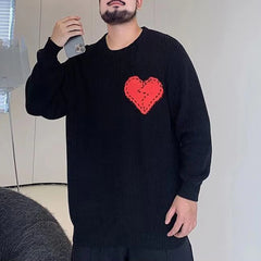 Hearujoy Mens Casual Love Knitted Sweater 2024 Spring New Genderless Fashion Temperament Youthful Simple Loose Knitted Sweater Unisex