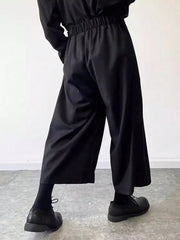 Hearujoy Plus Size Men's Elastic Waist Wide Leg Cargo Pants, Casual Loose Multi-pocket Long Pants Street Hipster