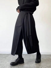 Hearujoy Plus Size Men's Elastic Waist Wide Leg Cargo Pants, Casual Loose Multi-pocket Long Pants Street Hipster