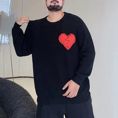 Hearujoy Mens Casual Love Knitted Sweater 2024 Spring New Genderless Fashion Temperament Youthful Simple Loose Knitted Sweater Unisex