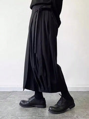 Hearujoy Plus Size Men's Elastic Waist Wide Leg Cargo Pants, Casual Loose Multi-pocket Long Pants Street Hipster