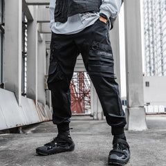 Hearujoy Tactical Functional Cargo Pants Joggers Men Black Elastic Waist Trousers Hip Hop Streetwear Multi-pocket Pants Techwear WB347