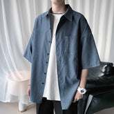 HEARUJOY - Men's Solid Color Shirts 2024 Fashion Woman Short Sleeve Shirt Casual Oversize Tops Male Clothing Korean Streetwear Shirt