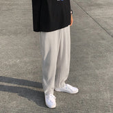 Hearujoy Korean version Pleated Straight Pants Men's NEW Fashion Elastic Waist Casual Pants Men Streetwear Ice Silk Trousers Mens Pants