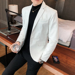 Hearujoy Blazer Hombre PU Leather Jackets Men Fashion Solid Slim Fit One Button Business Casual Blazers For Men Korean style Suit Jacket