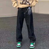 HEARUJOY - Retro Skull Hand Bone Embroidery Washed Mens Jeans Pants Vibe Style Straight Casual Oversize Denin Trousers Streetwear