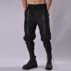 Hearujoy Tactical Functional Cargo Pants Joggers Men Black Elastic Waist Trousers Hip Hop Streetwear Zipper Design Pants Techwear WB376
