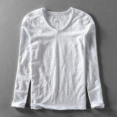 HEARUJOY - Fashionable Bamboo Cotton Long Sleeve Vintage T-shirts Men Casual Thin Tops Tees Comfortable Tshirt Distressed T-shirt