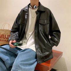 Hearujoy Black Faux Leather Jacket Men Autumn Mens Hip Hop Jacket PU Leather Male Oversize Streetwear Korean Trend Jackets Coats