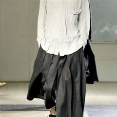 Hearujoy Men's spring/summer European and American culottes nine minutes wide leg trousers men's slacks black plus-size runway show