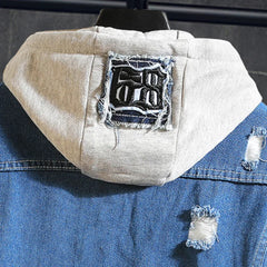 HEARUJOY - Mens Hooded Denim Jacket Hip Hop Jeans Coat Retro Streetwear Casual Bomber Jacket Outerwear Male Jeans Hoodies Coats