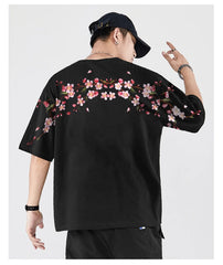 HEARUJOY - Embroidery T Shirt Men Women Flower Loose Casual T Shirt Summer Cotton Hip Hop Tee Tops Short Sleeve Male Harajuku Streetwear