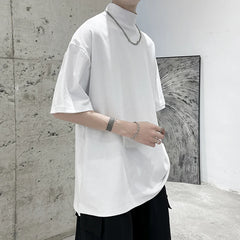 Hearujoy 2024 Streetwear Turtleneck Men Tshirt Solid Hip Hop Male Oversized T shirts Man Casual Short Sleeve Top Tees Black/White/Purple