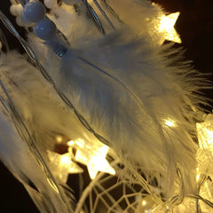 YICKYUE - Big LED Star Light Dream Catcher with White Rooster Feathers Pearls Dreamcatcher Wall Hanging Home Party Wedding Decoration Gift