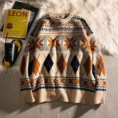 Hearujoy Pullovers Vintage Retro Christmas Sweater Couple Men's Knitted Sweater Winter Warm Casual Korean Streetwear Harajuku