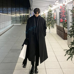 Hearujoy 2024 Winter Men Thick Woolen Dust Coat Korean Style Streetwear Male Loose Solid Color Warm Trenchcoat long coat for men Windbreak