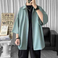 Hearujoy Solid Color Oversized Men's Shirts Harajuku Men Casual Half Sleeve Shirt Tops Cool Summer Streetwear Man Blouse 6 Colors