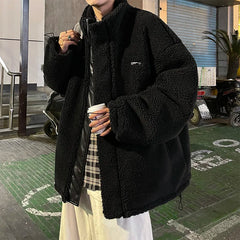 Hearujoy Cotton Padded Clothes on Both Sides Men's Ins plus Cashmere Lamb Wool Coat Trend Winter Leather Cotton Padded Clothes