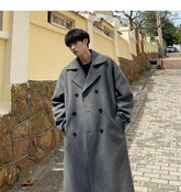 Hearujoy 2024 Men Coat Luxury Winter Korean Trench Mens Solid Double Breasted Woolen Cloth Coat Loose Casual Trenchcoat Long Coat Men