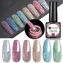YICKYUE - 7.5ml Champagne Silver Reflective Glitter Gel Nail Polish Laser Sparkling Hybird Soak Off Nail Art UV LED Varnishes