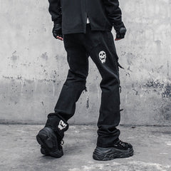 Hearujoy Skinny Jeans Pants Black Men Streetwear Destroyed Ripped Skull Printed Jeans Hip Hop Denim Pant Hole WB321
