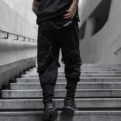 Hearujoy Tactical Cargo Pants Men Harajuku Streetwear Function Pants Ribbon Multi-pocket Trousers Elastic Waist Hip Hop Male WB283