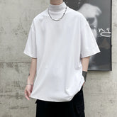 Hearujoy 2024 Streetwear Turtleneck Men Tshirt Solid Hip Hop Male Oversized T shirts Man Casual Short Sleeve Top Tees Black/White/Purple