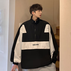 mens fashion Autumn New Men's Contrast Color Stitching Half Zipper Loose Jacket Jacket