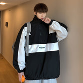 mens fashion Autumn New Men's Contrast Color Stitching Half Zipper Loose Jacket Jacket