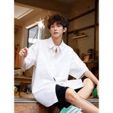 guys clothing styles Japanese Style Workwear Short Sleeve Shirt Men's Summer 2024 New Youth Casual Lapel Half Sleeve Shirt All-Matching Coat