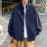 mens fall fashion Japanese Style Cityboy Solid Color Long-Sleeved Shirt Summer Men's Niche Design Sense Stacked Lapel Shirt Coat Fashion